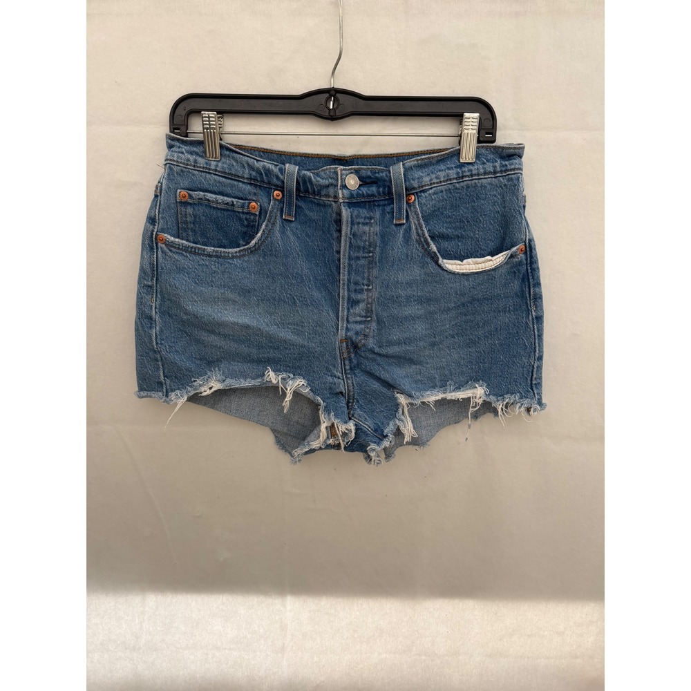 Levis 501 Original Cutoff Denim Shorts Women Casual Medium Wash Blue W30